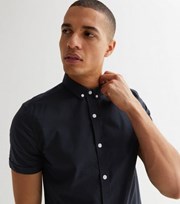 New Look Navy Short Sleeve Muscle Fit Oxford Shirt
